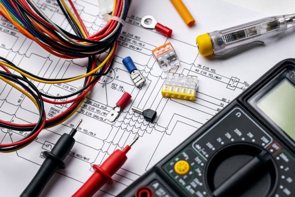 TunaSolar S.L.P. electrician tools and electrical equipment on wiring diagram